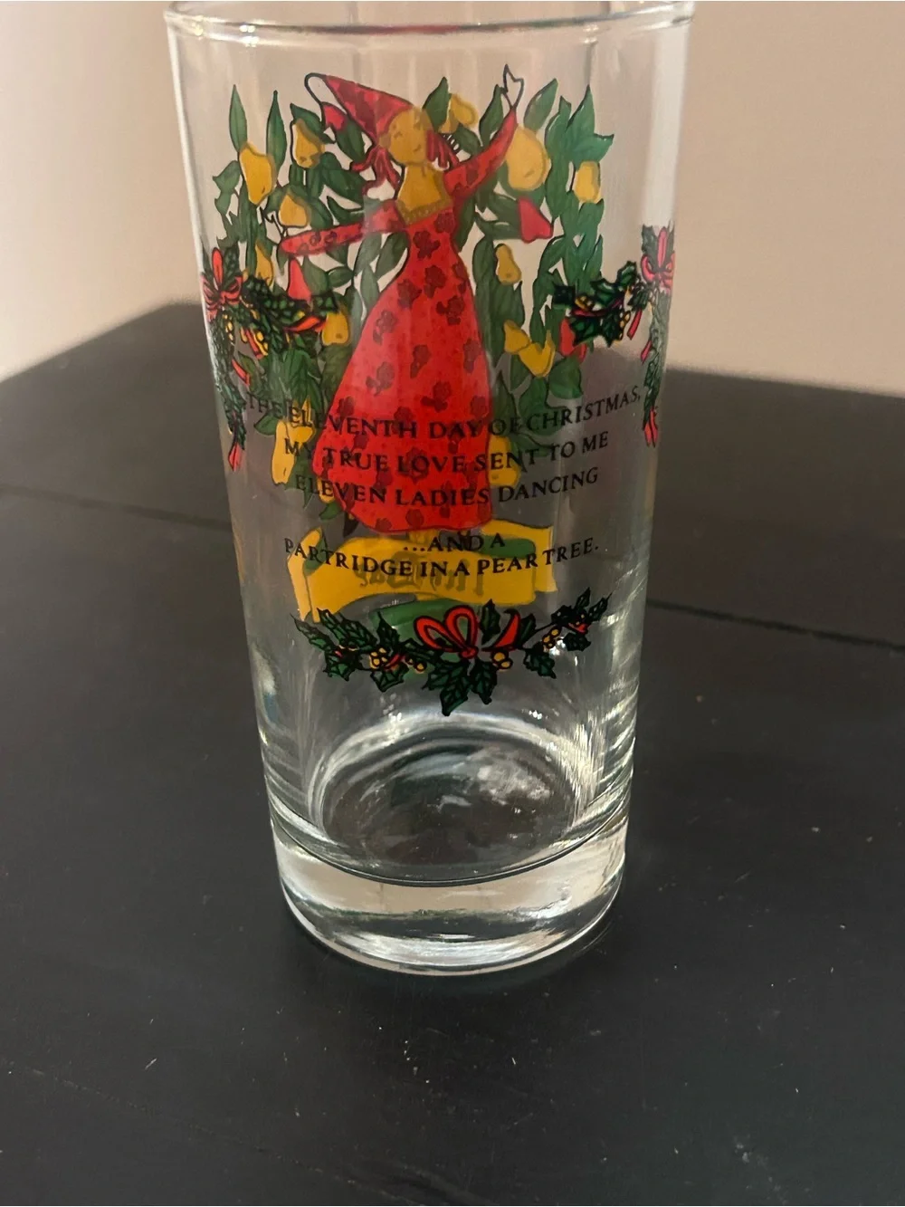 Vintage 12 Days of Christmas 11th Day Eleven Ladies Dancing Glass Tumbler 5.5”